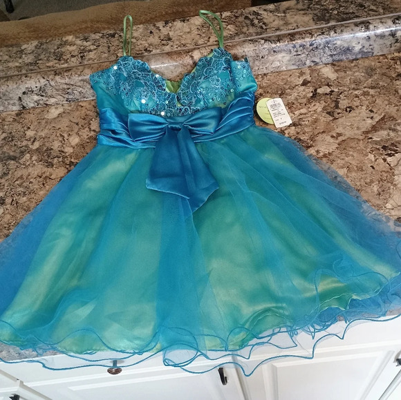 Windsor Turquoise and Green Kids Dress Girls 7/8. New With Tags Retail 110 - Picture 1 of 4